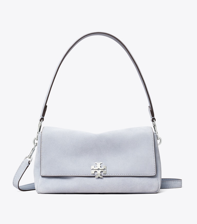 Tory Burch designer schultertaschen Kleine Charlie Schultertasche aus Wildleder in Light Blue front