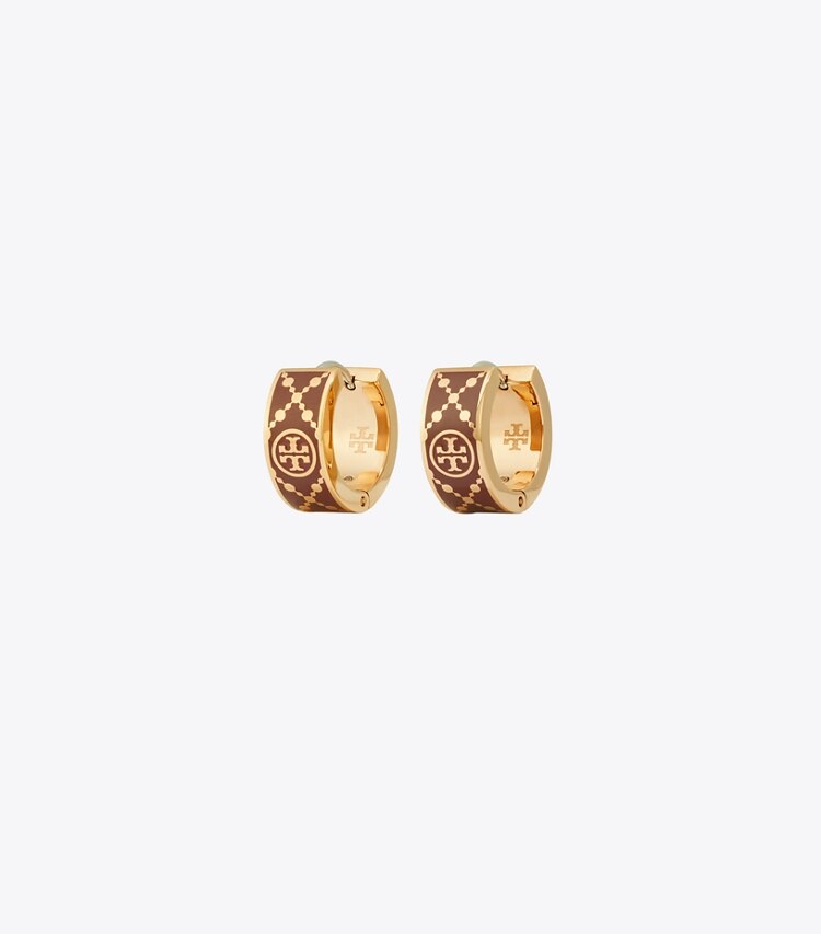 Tory Burch designer ohrringe Kleine Creole mit T-Monogramm in Rose Gold / Burgundy front