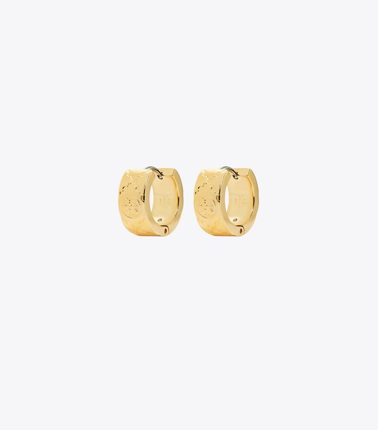 Tory Burch designer ohrringe Kleine Creole mit T-Monogramm in Tory Gold front