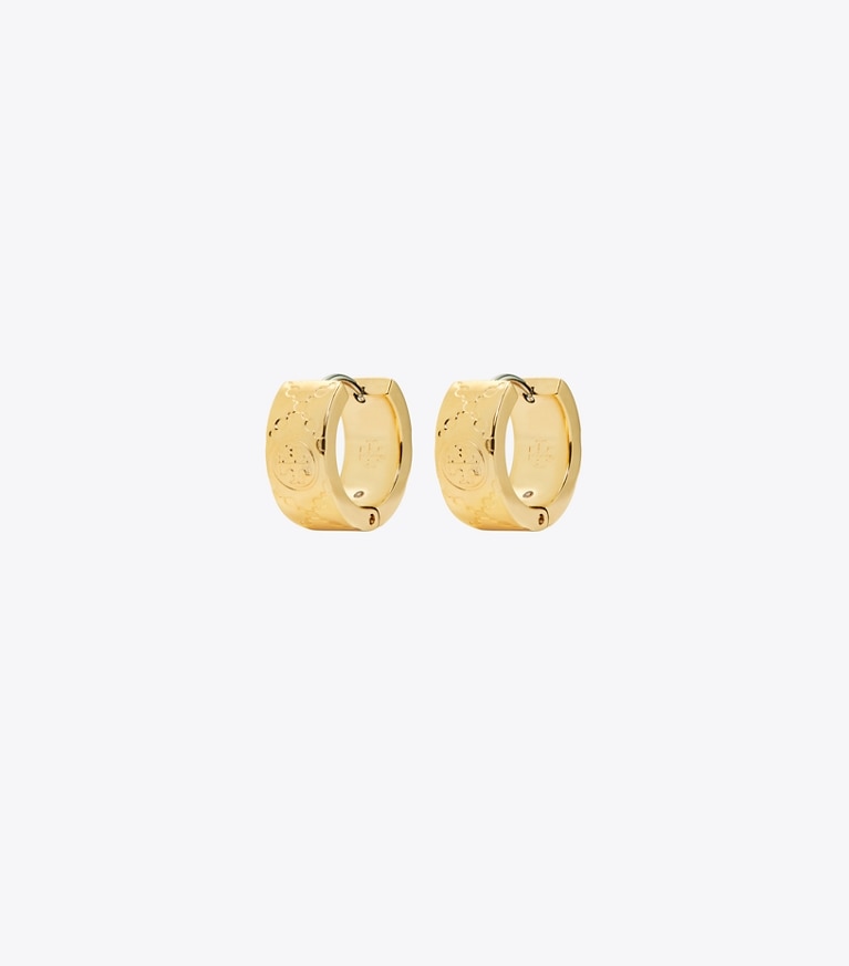 Tory Burch designer ohrringe Kleine Creole mit T-Monogramm in Tory Gold front