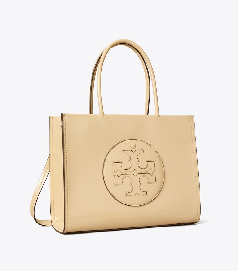 Tory Burch designer tote bags Kleine Ella Bio Tote Bag in Lackoptik in Vanilla Soft Serve angle