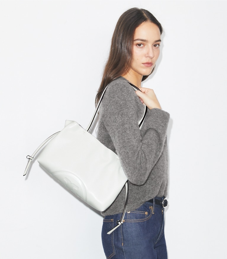 Tory Burch designer tote bags Kleine Ella natuura™ Tote Bag mit Kordelzug in Bianco angle