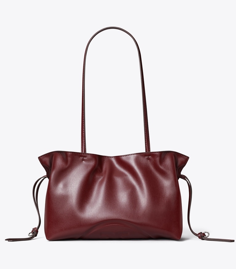 Tory Burch designer tote bags Kleine Ella natuura™ Tote Bag mit Kordelzug in Merlot front