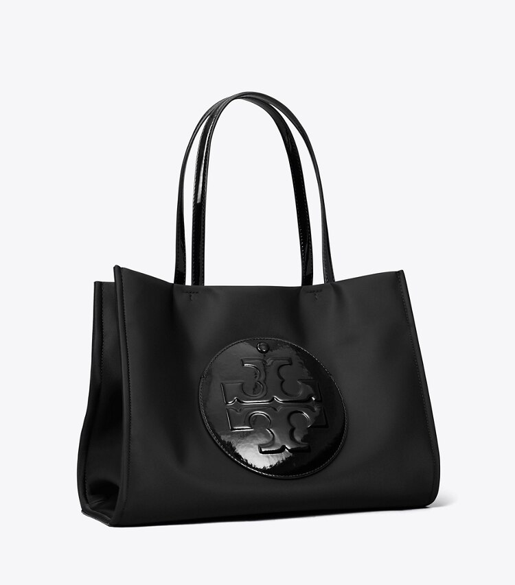 Tory Burch designer tote bags Kleine Ella Tote Bag aus Lackleder in Black angle