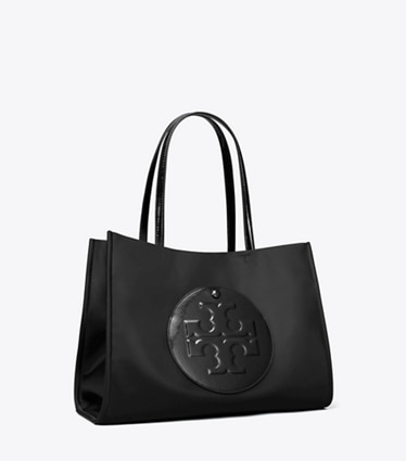 Tory Burch designer tote bags Kleine Ella Tote Bag aus Lackleder in Black angle