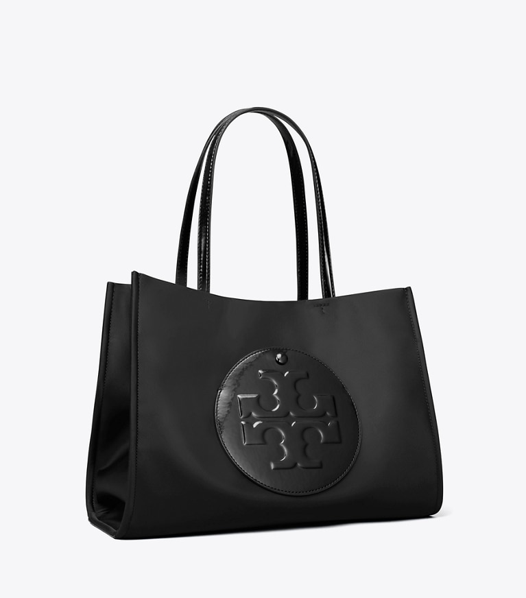 Tory Burch designer tote bags Kleine Ella Tote Bag aus Lackleder in Black angle