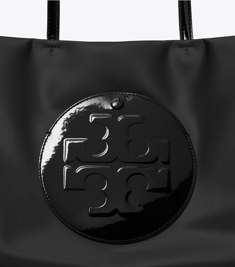 Tory Burch designer tote bags Kleine Ella Tote Bag aus Lackleder in Black detail