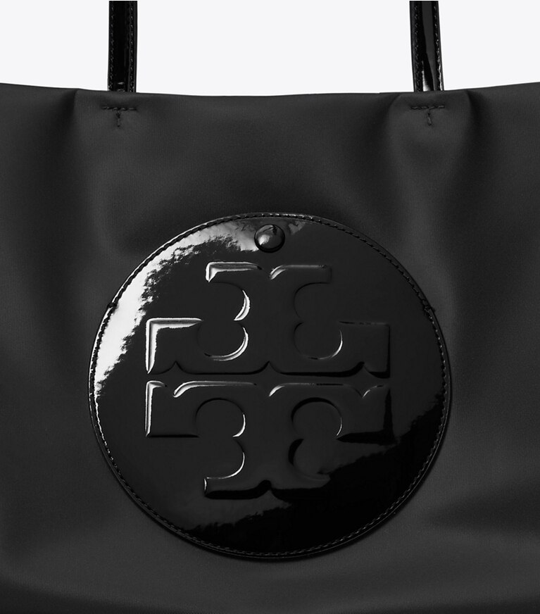 Tory Burch designer tote bags Kleine Ella Tote Bag aus Lackleder in Black angle