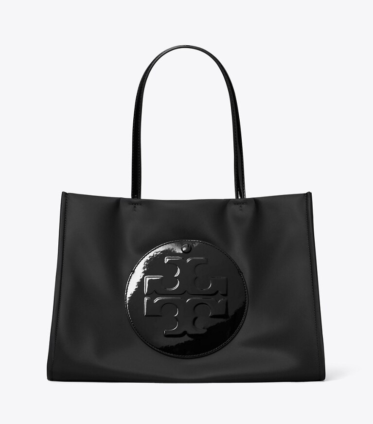 Tory Burch designer tote bags Kleine Ella Tote Bag aus Lackleder in Black angle