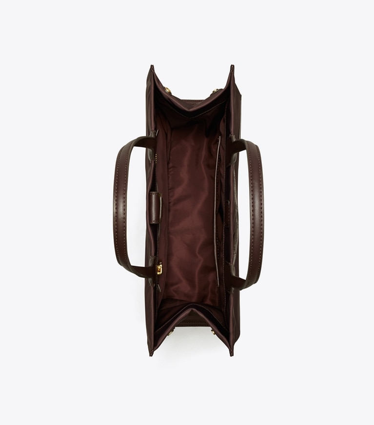 Tory Burch designer tote bags Kleine Ella Tote Bag in TEMPRANILLO angle