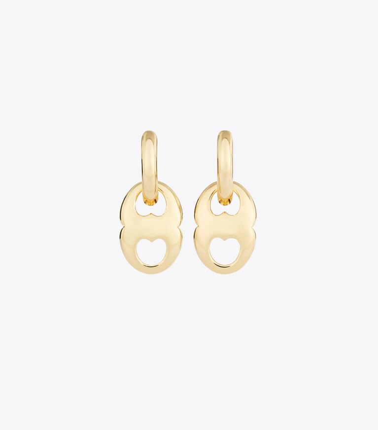 Tory Burch designer ohrringe Kleine Gemini Creolen in Light Brass front