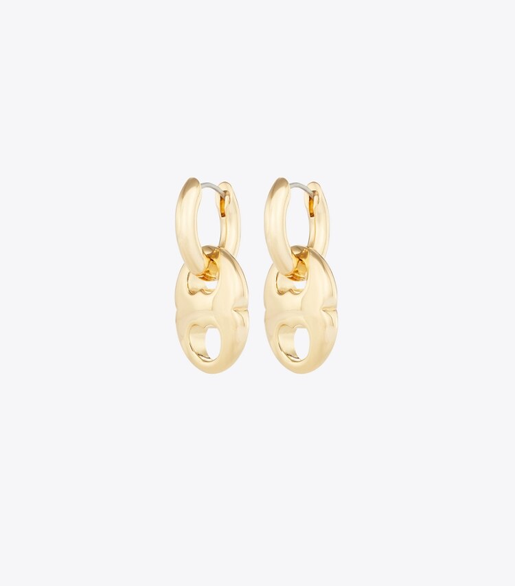 Tory Burch designer ohrringe Kleine Gemini Creolen in Light Brass front