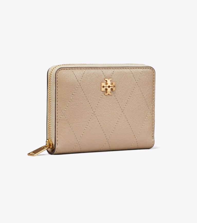 Tory Burch designer geldbörsen Kleine gesteppte Charlie Geldbörse mit umlaufendem Reißverschluss in Soft Cement angle