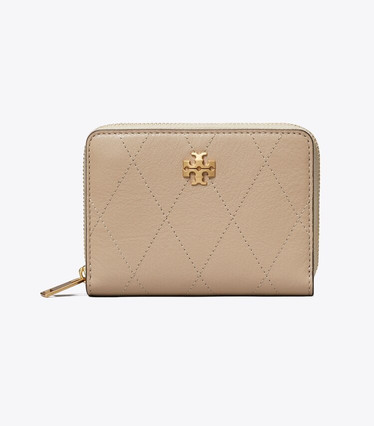 Tory Burch designer geldbörsen Kleine gesteppte Charlie Geldbörse mit umlaufendem Reißverschluss in Soft Cement front