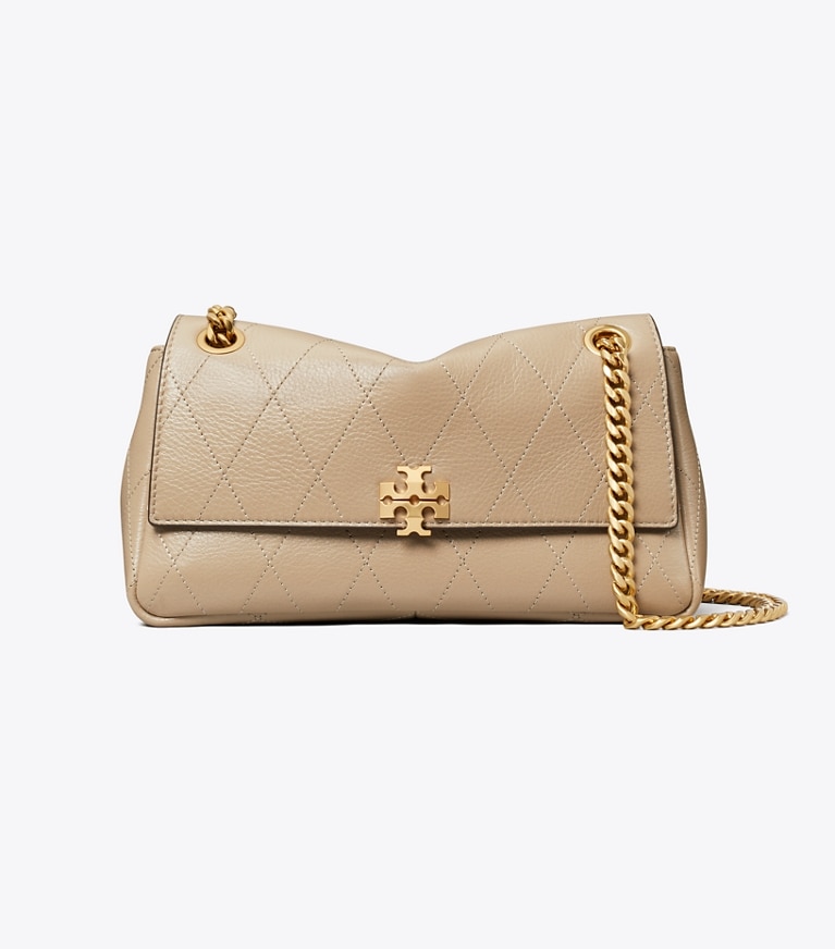 Tory Burch designer schultertaschen Kleine gesteppte Charlie Schultertasche in Soft Cement front