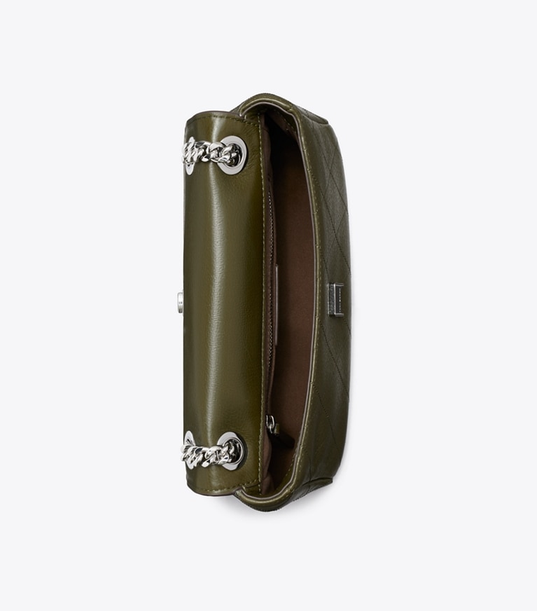 Tory Burch designer schultertaschen Kleine gesteppte Charlie Schultertasche in Dark Olive von oben