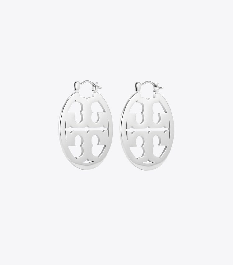 Tory Burch designer ohrringe Kleine Icon Creole in Tory Silver front