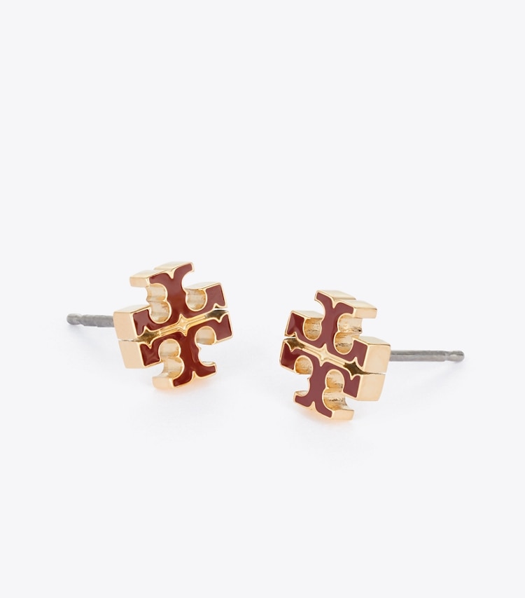 Tory Burch designer ohrringe Kleine Icon Emaille-Ohrstecker in Tory Gold / Burgundy detail