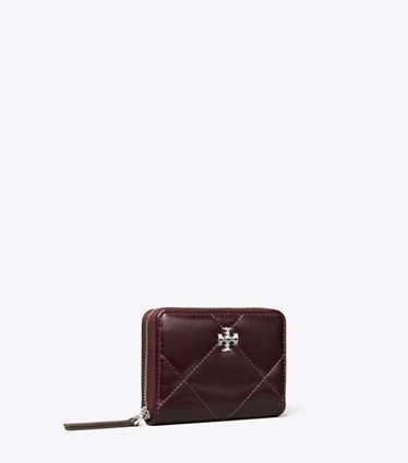 Tory Burch designer geldbörsen Kleine Kira Geldbörse in Vintage-Optik mit Rautensteppung und umlaufendem Reißverschluss in Dark Carmine angle