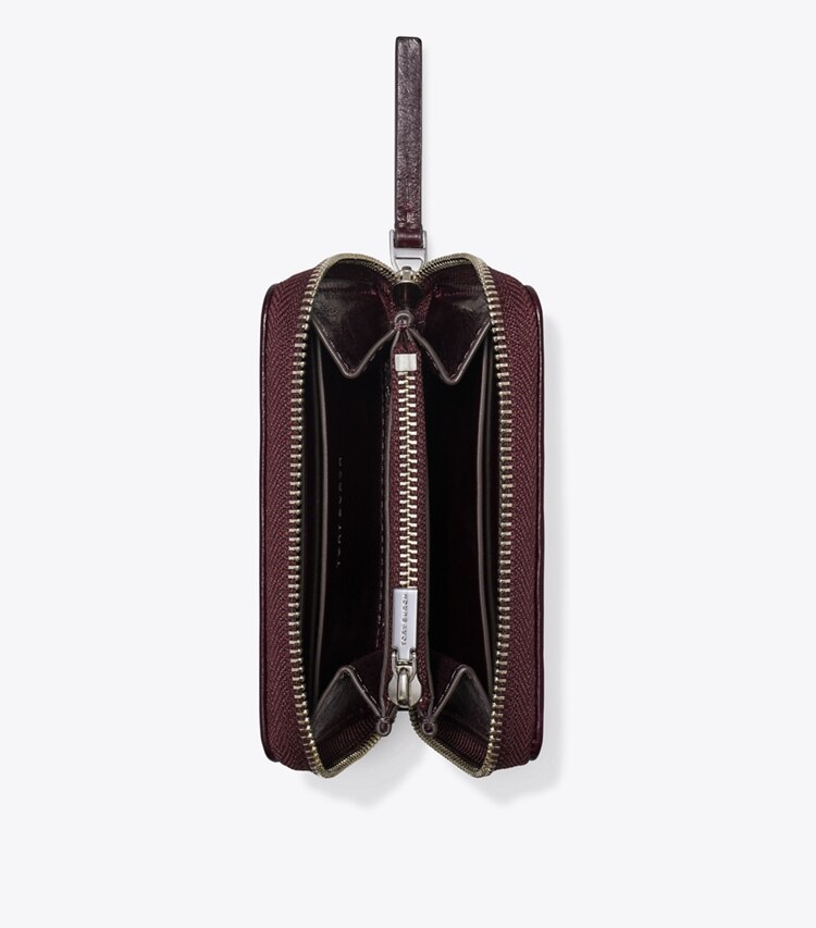 Tory Burch designer geldbörsen Kleine Kira Geldbörse in Vintage-Optik mit Rautensteppung und umlaufendem Reißverschluss in Dark Carmine von oben