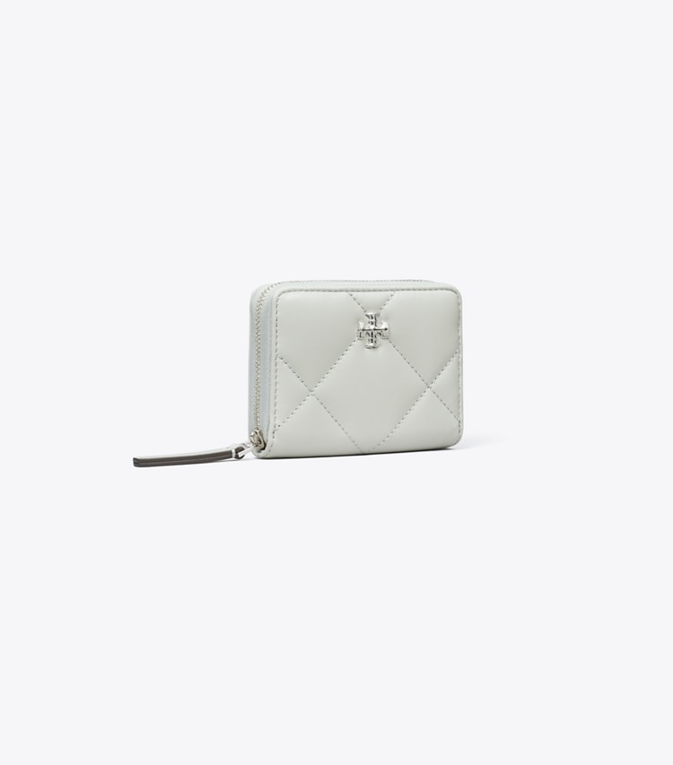 Tory Burch designer geldbörsen Kleine Kira Geldbörse mit Rautensteppung und umlaufendem Reißverschluss in Light Titanium angle
