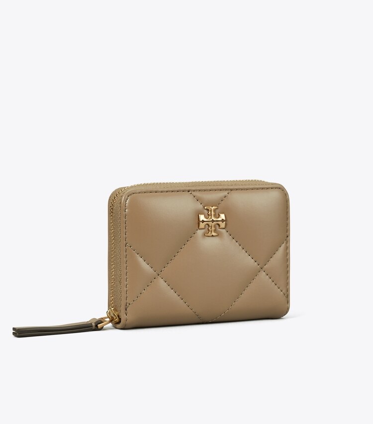 Tory Burch designer geldbörsen Kleine Kira Geldbörse mit Rautensteppung und umlaufendem Reißverschluss in Taupe Oak angle
