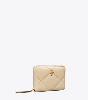 Tory Burch designer geldbörsen Kleine Kira Geldbörse mit Rautensteppung und umlaufendem Reißverschluss in Light Stone angle
