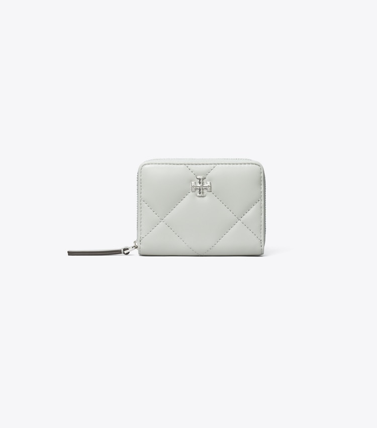 Tory Burch designer geldbörsen Kleine Kira Geldbörse mit Rautensteppung und umlaufendem Reißverschluss in Light Titanium front