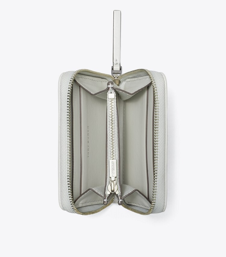 Tory Burch designer geldbörsen Kleine Kira Geldbörse mit Rautensteppung und umlaufendem Reißverschluss in Light Titanium von oben