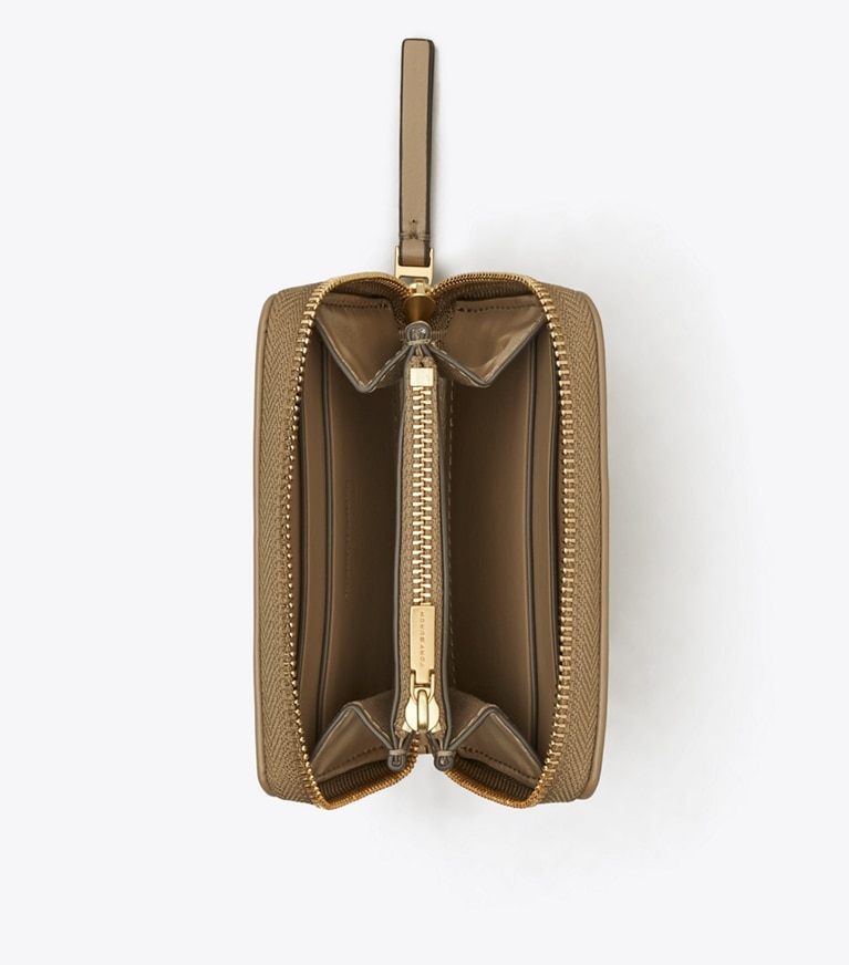 Tory Burch designer geldbörsen Kleine Kira Geldbörse mit Rautensteppung und umlaufendem Reißverschluss in Taupe Oak angle