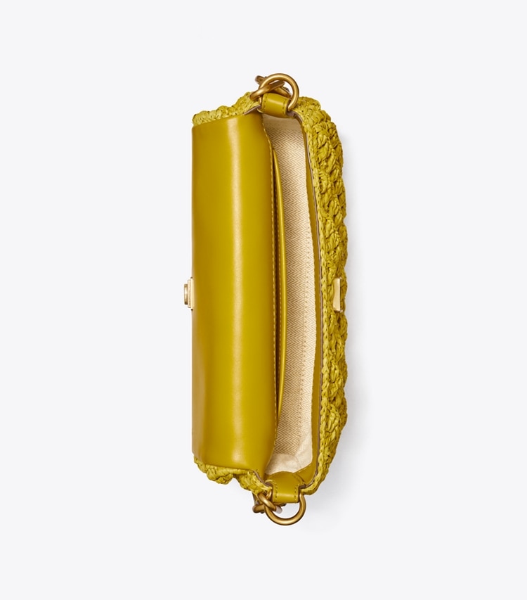Tory Burch designer schultertaschen Kleine Kira Schultertasche in Häkeloptik mit Umschlag in ISLAND PALM von oben