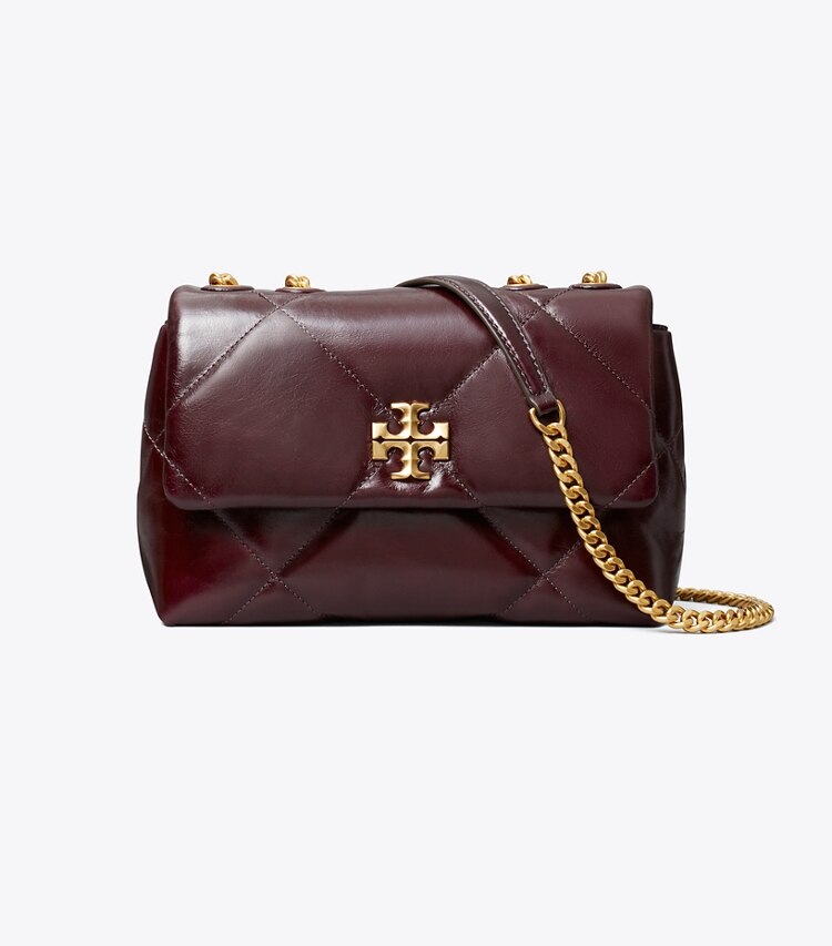Tory Burch designer schultertaschen Kleine Kira Schultertasche in Vintage-Optik mit Rautensteppung in Dark Carmine / GOLD front