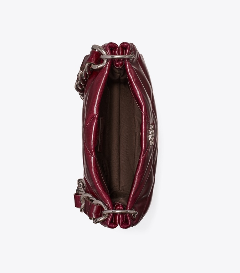 Tory Burch designer schultertaschen Kleine Kira Schultertasche in Vintage-Optik mit Rautensteppung in Dark Carmine von oben