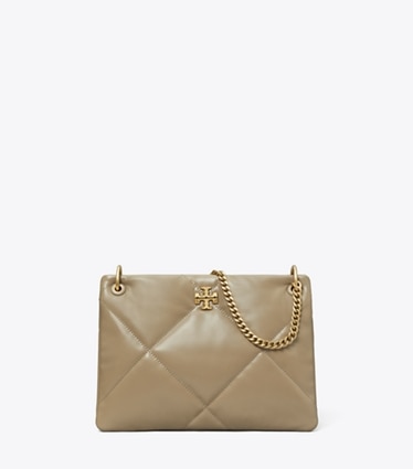 Tory Burch designer schultertaschen Kleine Kira Schultertasche mit Rautensteppung in Taupe Oak front