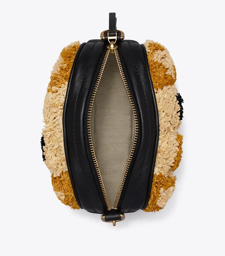 Tory Burch designer crossbody bags Kleine Kira Umhängetasche mit Chevron-Steppung, Raffiabast und Rosette in Multi von oben