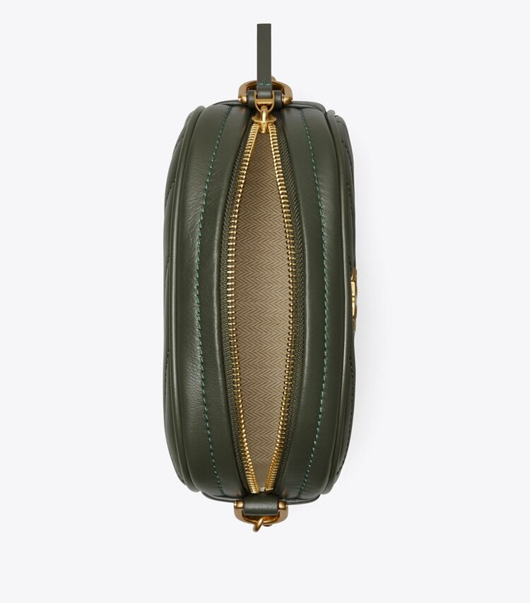 Tory Burch designer crossbody bags Kleine Kira Umhängetasche mit Chevron-Steppung in SYCAMORE / Rolled Gold von oben