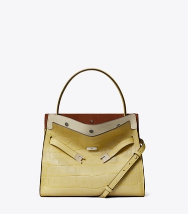 Tory Burch designer henkeltaschen Kleine Lee Radziwill Double Bag mit Prägung in Yellow Sky front