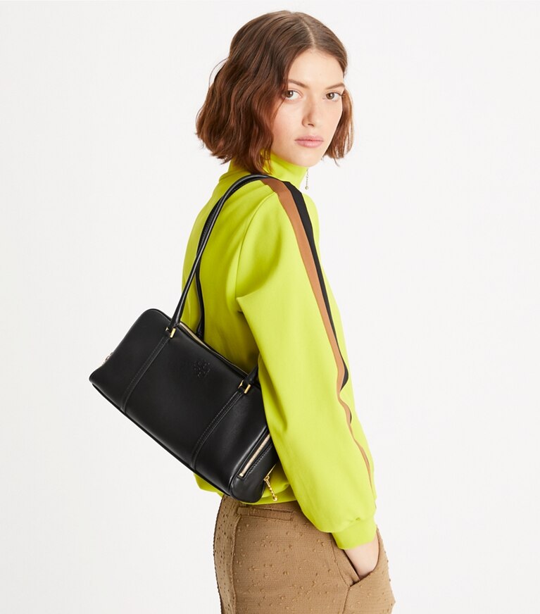 Tory Burch designer henkeltaschen Kleine Marshmallow Henkeltasche in Black / Tempranillo angle