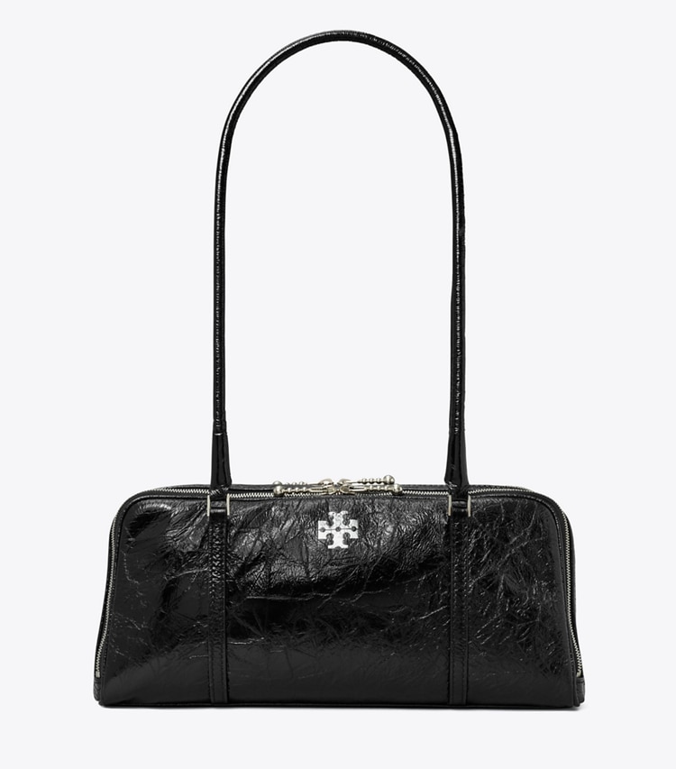 Tory Burch designer schultertaschen Kleine Marshmallow Henkeltasche aus Leder in Knitteroptik in Black front