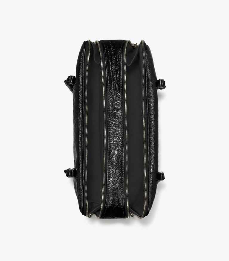 Tory Burch designer schultertaschen Kleine Marshmallow Henkeltasche aus Leder in Knitteroptik in Black angle