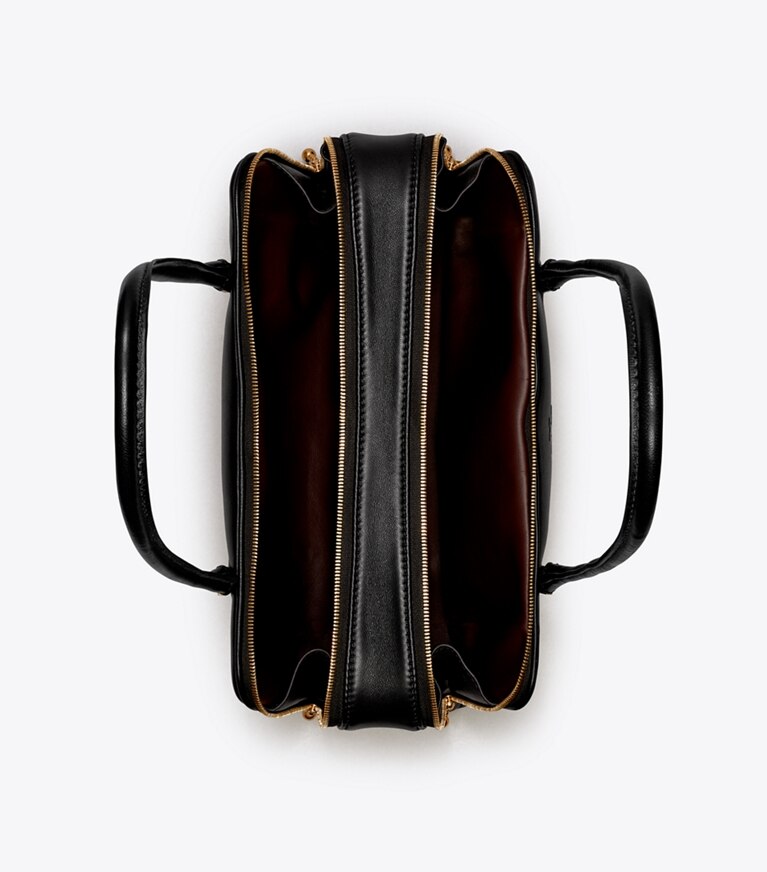 Tory Burch designer henkeltaschen Kleine Marshmallow Henkeltasche in Black / Tempranillo angle