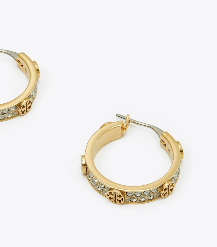 Tory Burch designer ohrringe Kleine Miller Creole mit Nieten in Tory Gold / Crystal detail