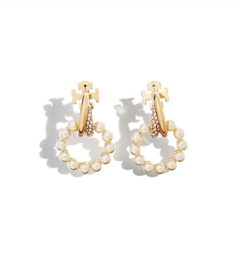 Tory Burch designer ohrringe Kleine Moondance Doorknocker Perlenohrringe in Tory Gold / Cream / Crystal additional