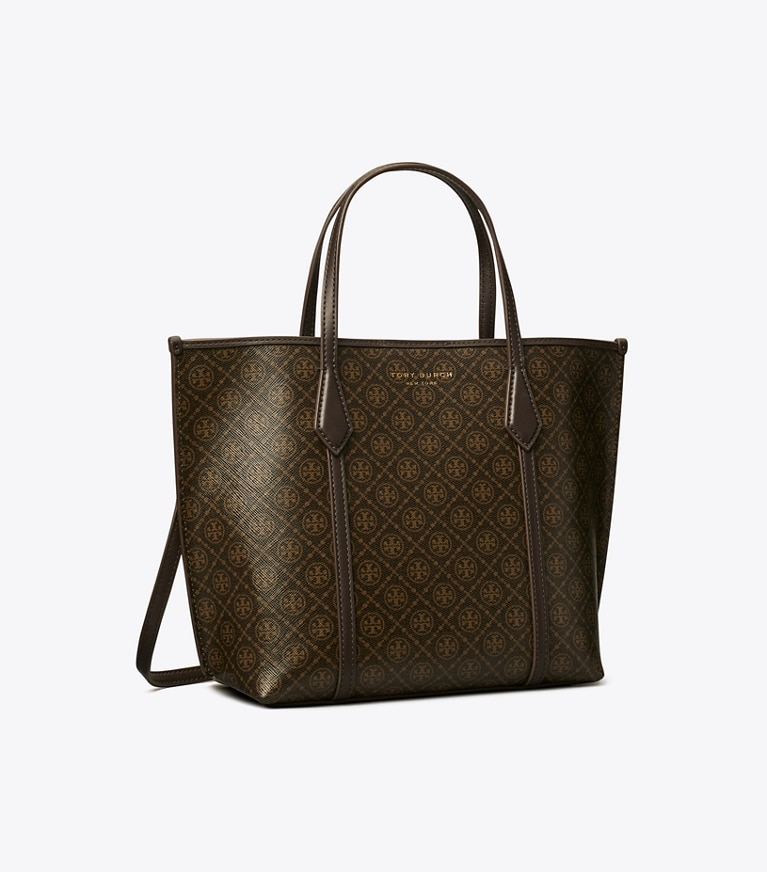 Tory Burch designer tote bags Kleine Perry Tote Bag aus beschichtetem Canvas in French Press angle