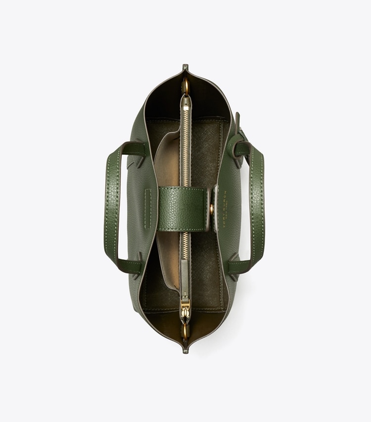 Tory Burch designer tote bags Kleine Perry Tote Bag mit drei Fächern in Basil von oben