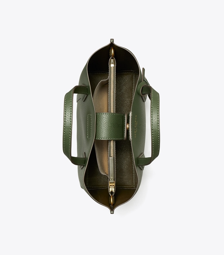 Tory Burch designer tote bags Kleine Perry Tote Bag mit drei Fächern in Basil angle