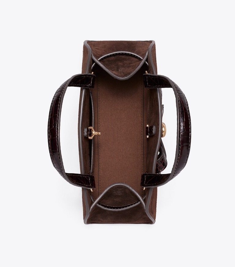 Tory Burch designer crossbody bags Kleine Romy Bauletto aus Wildleder in DARK COCOA von oben
