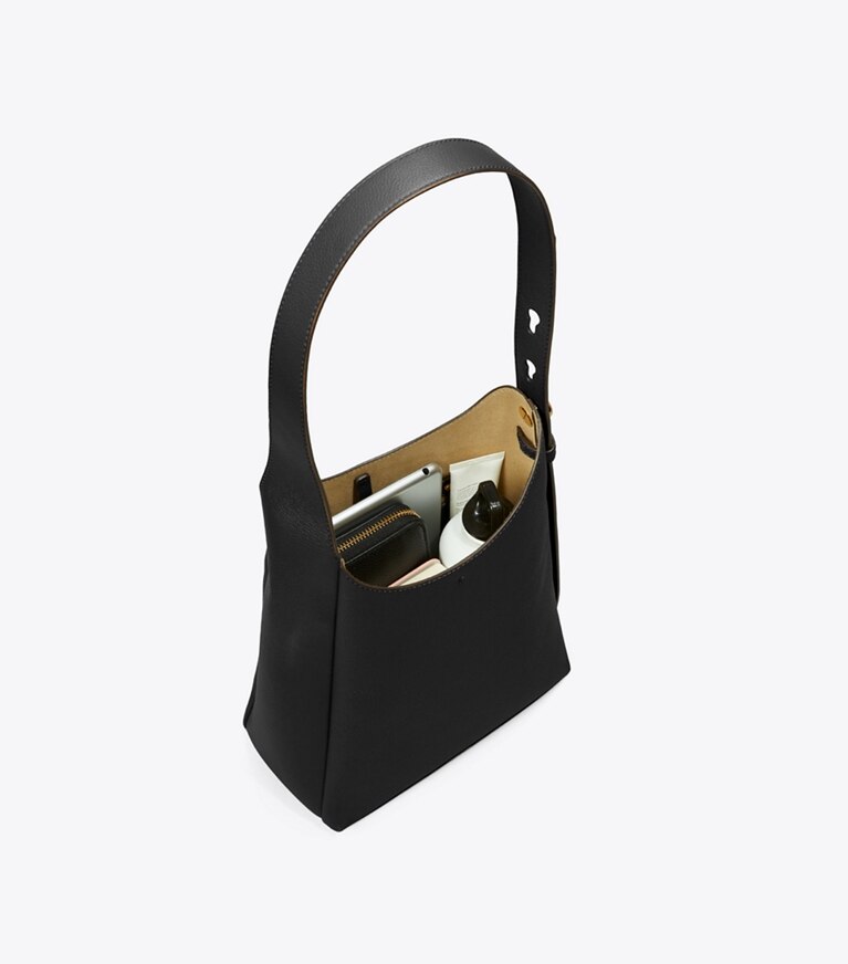 Tory Burch designer hobo bags Kleine Romy Hobo Bag in Black angle