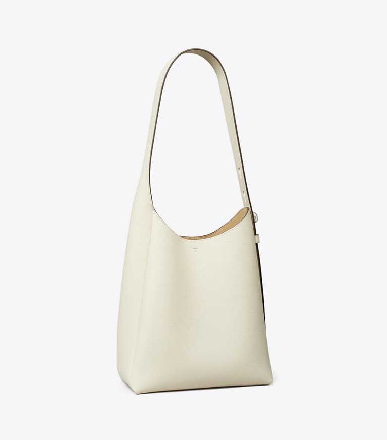 Tory Burch designer hobo bags Kleine Romy Hobo Bag in Light Cream angle