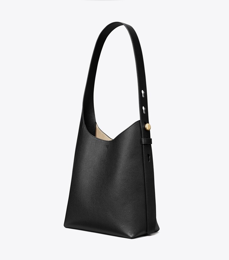 Tory Burch designer hobo bags Kleine Romy Hobo Bag in Black angle